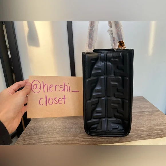 NEW Authentic Fendi Vitello Small Zucca Sunshine Tote Leather Black - Picture 9 of 13